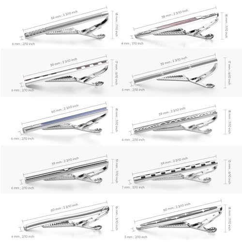 wynameleri Tie Pins for Men Silver Black 3 Pcs 10 PCS Short Tie Clip Set 2.3, 2.4 Inch Business Shirt Necktie Pinch for Men - color: T0310014
