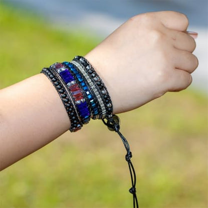 YGLINE Natural Stone Wrap Bracelet for Women Boho Bracelets Healing Crystal Beaded Bracelet Adjustable 3/5 Wraps Bracelet Handmade Birthday Gifts for Women - color: blue