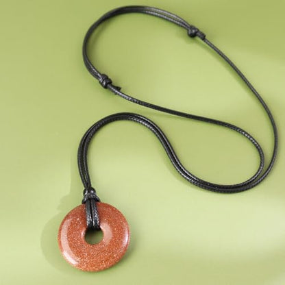 Anjiucc Natural Gemstone Pendant Necklce Lucky Coin Crystal Necklace Donut Pendnat with Adjustable Rope Healing Crystal for Men - color: Golden Sandstone