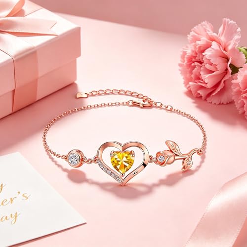 1CT Rose Heart Birthstone Bracelet for Women Love Gift - style: 11-Nov Yellow Rose Gold