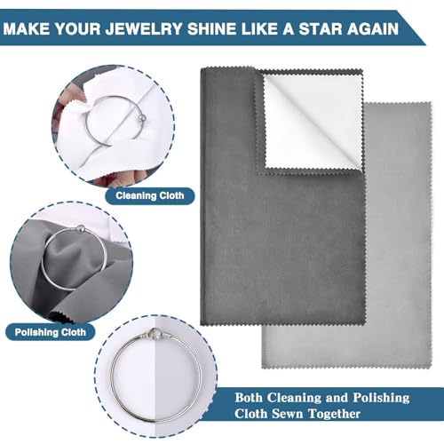 SEVENWELL Silver Polishing Cloth, Jewelry Cleaner Cloth for Sterling Silver Jewelry, Gold, Platinum, Silverware, Diamonds, Gemstones, Coins (2pcs Dark Gray and 2pcs Light Gray (Large)) - color: 2pcs Dark Gray and 2pcs Light Gray (Large)