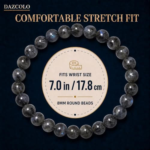 8mm Natural Crystal Stretch Bracelet | Handmade Round Stone Bead Bracelet, Runs Large, Meditation Yoga Gift for Women & Men - color: Labradorite