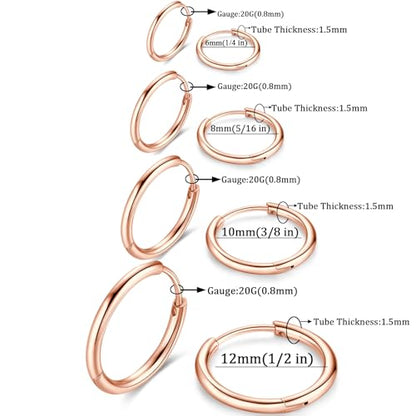 316L Surgical Stainless Steel Huggie Hoop Earrings 6mm 8mm 10mm 11mm 12mm 14mm Hypoallergenic Earrings Hoop Cartilage Helix Lobes Hinged Sleeper Earrings For Men Women - style: "(D6/8/10/12) THK 1.5mm U Rose GOLD"