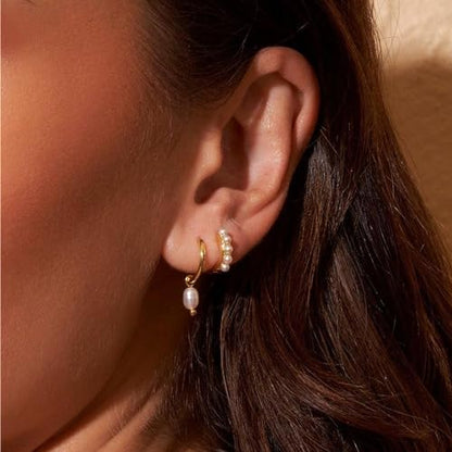 Gold Plated Earrings for Women, 14k Gold Plated Earring Stack Hypoallergenic Pearl Drop Earring Dainty Earrings for Women Trendy Cute Small Huggie Hoop Earring Fashion Womens Jewelry - color: SET1