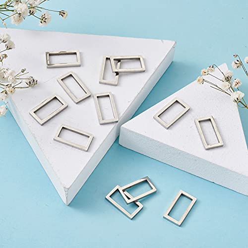 30Pcs Rectangle Linking Charms Hollow Frame Charms Stainless Steel Linking Rings Hollow Metal Pendant Frames Connectors for Earrings Bracelet Necklace Jewelry Making - color: Antique Silver