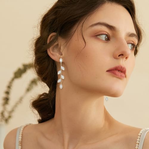 Gold/Silver Clip on Earrings Non Pierced for Women - 14K Gold Plated Long Tasse Drop Dangle Clip Earrings - Cubic Zirconia Leaf Earrings for Women Gold Wedding Jewelry Gifts - color: Gold -tone