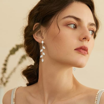 Gold/Silver Clip on Earrings Non Pierced for Women - 14K Gold Plated Long Tasse Drop Dangle Clip Earrings - Cubic Zirconia Leaf Earrings for Women Gold Wedding Jewelry Gifts - color: Gold -tone