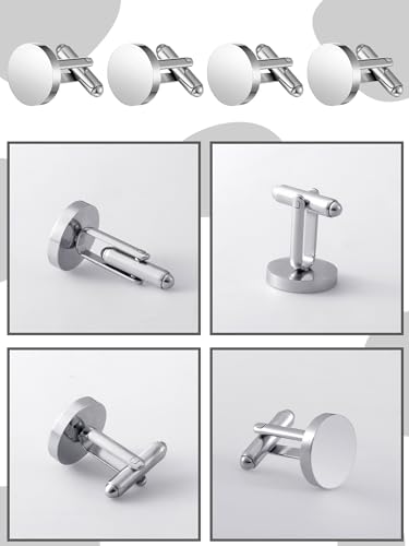 Newcotte 5 Pairs Cufflinks for Men Round Silver Cufflinks Mens Classic Stainless Steel Cuff Links Set for Wedding Gifts - color: Silver
