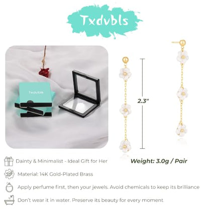 Earrings for Women - 14K Gold Plated Tassel Dangle Earrings | Leaf, Flower, Tassel Dangling Drop Earrings, Sparkling Wedding Bridal Prom Statement Jewelry Gift for Her - color: Gold Flower