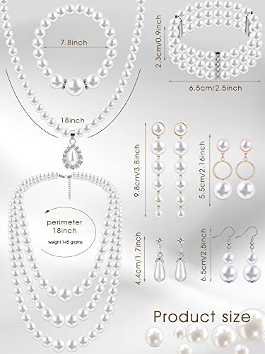 BBTO 8 Pcs Pearl Necklace and Earrings Set for Women Pearl Jewelry Set Faux Necklace Earrings Simulated Bracelets - style: Bright Style