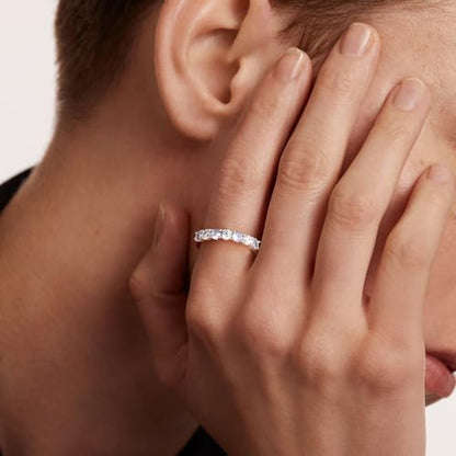 3.5mm Stackable Rings S925 Sterling Silver Created Birthstone & Cubic Zirconia Ring for Women Wedding Bands Anniversary Birthday Jewelry Size 6 to 10(with Box) - color: 03-Created Aquamarine & CZ-Mar