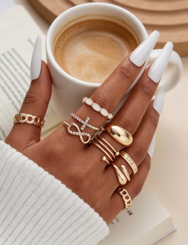 iF YOU 24 Pcs Gold Rings Set for Women, Chunky Stackable Knuckle Finger Midi Rings, Fashion Simple Stacking Cute Rings Pack Trendy Summer Jewelry Gift