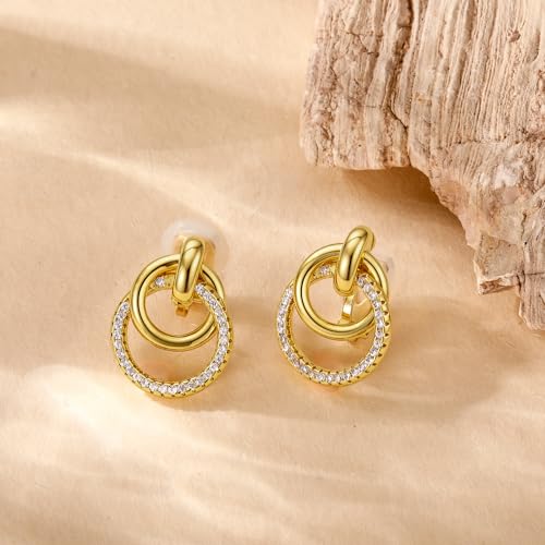 Awinesn Chunky Clip On Earrings for Women Hypoallergenic 14K Gold Plated Knot Link Clip Earrings Geometric Statement Hoop Non Pierced Earrings Jewelry for Women Fashion Trendy Jewelry Gifts - color: big hoop cz-g