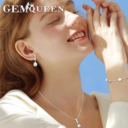 14K Gold Plated Pearl Jewelry Set 925 Sterling SIlver Post | Dainty Dangle Earrings Adjustment Pearl Necklace Bracelet Wedding Jewelry Sets for Bride Bridesmaid Trendy - color: Silver 1