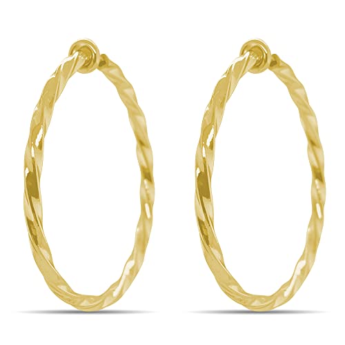 Clip On Spring Hoop Earrings for Non-Pierced Ears - color: Gold-Tone Twisted, size: 40mm