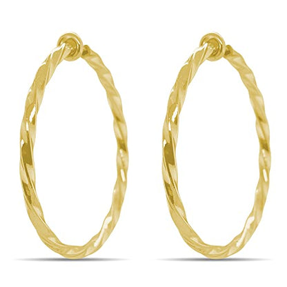Clip On Spring Hoop Earrings for Non-Pierced Ears - color: Gold-Tone Twisted, size: 40mm