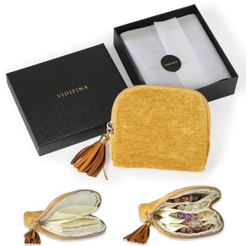 Travel Jewelry Pouch, 5-Layer Velvet Pouch, Yellow | Anti-Scratch, Tangle-Free, Bracelets Earrings Necklaces, YKK Zipper Tassel, Chenille Velvet, Travel Jewelry Case, Gift - color: Yellow