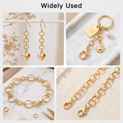 1200 Pcs Open Jump Rings, Jump Rings for Jewelry Making, Necklace Keychain Repair Kit with Making Tools Tweezer, Plier, Lobster Claw Clasps, Open Rings for DIY Crafts Keychains (Gold) - color: Gold