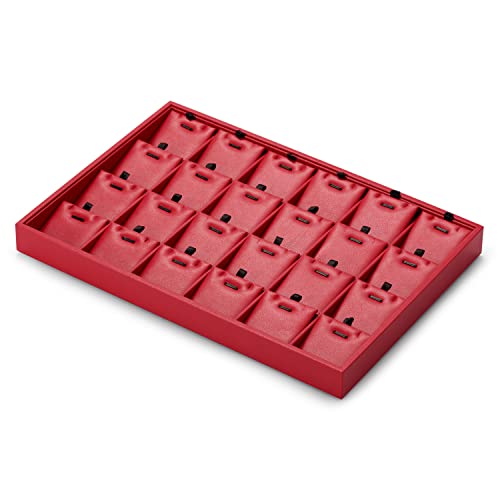 Oirlv Gorgeous Red Leather 24 Grid Jewelry Tray with Removable Inserts Jewelry Cards Stackable Necklace Trays Necklace Drawer Organizer | 24 Necklace Sections,Removable Insert Cards,Anti-Tangle Design,Space-Saving Event Display,13.8×9.5Inch - color: Red,