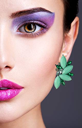 80s Funky Punk Rock Spiky Starburst Angel Wings Oversized Colorful Stones Studded Candy Cluster Women Statement Stud Earrings - color: Mint Green