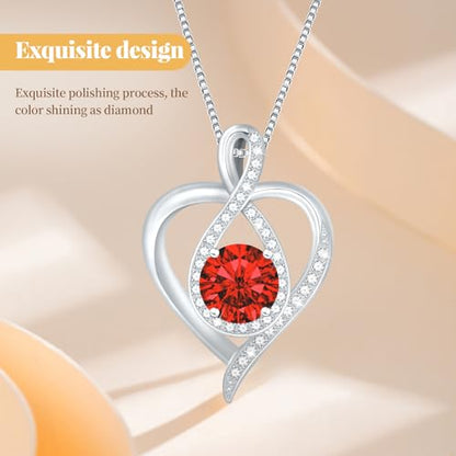 925 Sterling Silver Infinity Heart Necklace for Women, Rhodium Plated Cubic Zirconia Pendant Gift for Girlfriend Wife Mom - Anniversary Valentine's Day Birthday Present with Elegant Gift Box - color: Silver-07-Jul