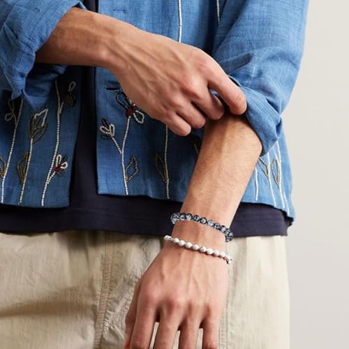 Mens Beaded Bracelets Set 8MM Tiger Eye Lava Stone Stretch Natural Stone Men's Bead Bracelet Mens Bracelet - color: 4,black,white