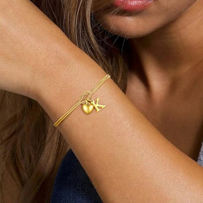 M MOOHAM Initial Knot Bracelets for Women - Gifts for Kids Girls, 18K Gold Plated Letter Bracelets for Women Teen Girls, Dainty Knot Bracelet Jewelry Womens Bridesmaid Birthday Gifts - color: K