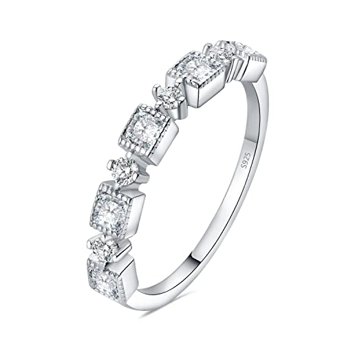 JewelryPalace Princess Emerald Cut CZ Stackable Wedding Ring Eternity Bands for Women, Cubic Zirconia 925 Sterling Silver 14k Yellow Rose Gold Plated Promise Ring for Her, 4pc Anniversary Ring Sets - color: R-1Pc-Princess Cut-Sterling Silver