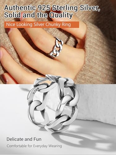 PROSILVER 925 Sterling Silver Adjustable Open Ring for Women, Solid Sterling Silver Stackable Ring, knuckle Finger Ring, Pinky Ring, Come with Box - style: 05 Cuban Link Ring