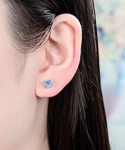 Adabele Authentic Sterling Silver Birthstone Stud Earrings 6mm 8mm Cubic Zirconia Imitation Diamond Gemstone Hypoallergenic Nickel Free Tarnish Resistant Women Fine Jewelry - color: December, size: 6mm/0.84 Carat