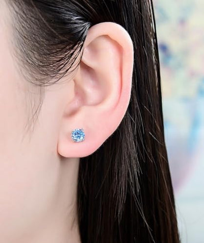 Authentic Sterling Silver Birthstone Stud Earrings 6mm/0.84 Carat Cubic Zirconia Imitation Diamond Gemstone Hypoallergenic Nickel Free Tarnish Resistant Women Men Fine Jewelry - color: December