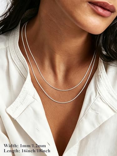 U7 Snake Necklace for Women 14K Gold Plated/Silver/Rose Gold/Black Chain Necklace Hypoallergenic, Stainless Steel Tiny Snake Chain Necklace 1/1.2/1.5/2MM, 14-30" Adjustable Minimalist Gift - color: a.Silver-1mm