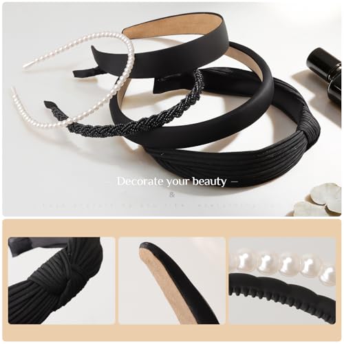 7pc Black Headbands for Women Girls Headbands Set, Non Slip | Solid Head Bands for Women's Hair Diademas Para Mujer De Moda - color: Black