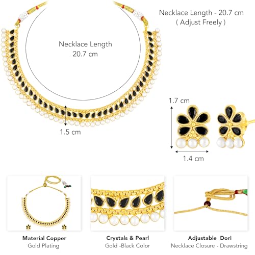 Aheli Ethnic Faux Kundan Pearl Fancy Bridal Choker Necklace Indian Traditional Bollywood Jewelry Set with Earrings Gift for Women - color: Blue