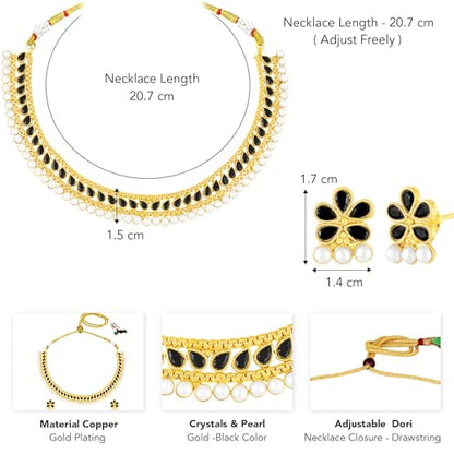 Aheli Ethnic Faux Kundan Pearl Fancy Bridal Choker Necklace Indian Traditional Bollywood Jewelry Set with Earrings Gift for Women - color: Blue