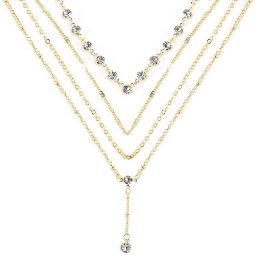 Necklace for Women, Dainty Long 14K Gold Y-Shaped Necklace Jewelry Trendy Beaded Layered Chain Drop Necklaces Jewelry Women Gifts - style: Rhinestone Pendant