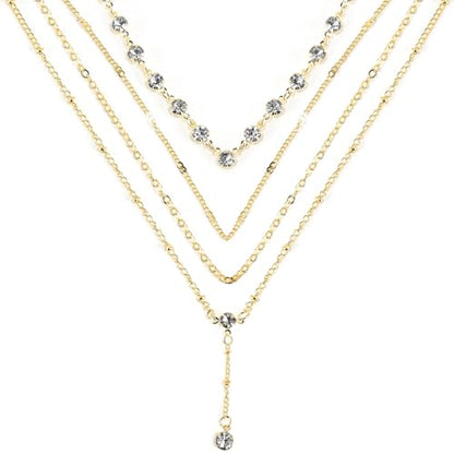 Necklace for Women, Dainty Long 14K Gold Y-Shaped Necklace Jewelry Trendy Beaded Layered Chain Drop Necklaces Jewelry Women Gifts - style: Rhinestone Pendant