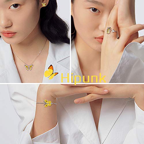 925 Sterling Silver Birthstone Butterfly Jewelry Women Crystal Animal Cute Butterflies Birthday Necklace/Earring/Ring/Bracelet Sets Birth Stone Statement Anniversary Jewellery - color: 3-K.November-Citrine