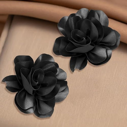 2Pack 6inch Extra Large Satin Brooches Lapel Pins Dainty Elegant Fabric Camellia Rose Flower Brooch Pin for Women Wedding Part Dance Clothes Accessories Jewelry - color: Black