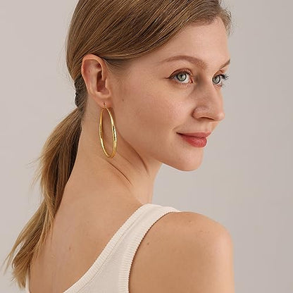 OOOPEL 925 Sterling Silver Hoop for Women Gold Hoop Earrings Hypoallergenic Diamond-Cut Ripples Designed - Non Tarnish Large Hoop Earrings(30/40/50/60/70mm) - color: Gold-60mm
