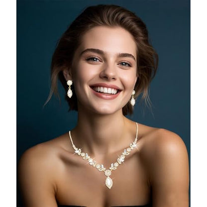 Bridal Jewelry Set for Wedding Prom Jewelry Set for Women Sparkly Rhinestone Necklace Earrings Bracelet Sets for Bride Bridesmaid Quinceanera Costume Accessories - style: E