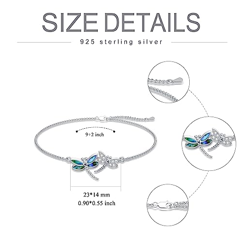 925 Sterling Silver Anklet Foot Bracelet with Crystal from Austria, Anklet Jewelry Gifts for Women 11 Inch Adjustable - style: D-Dragonfly