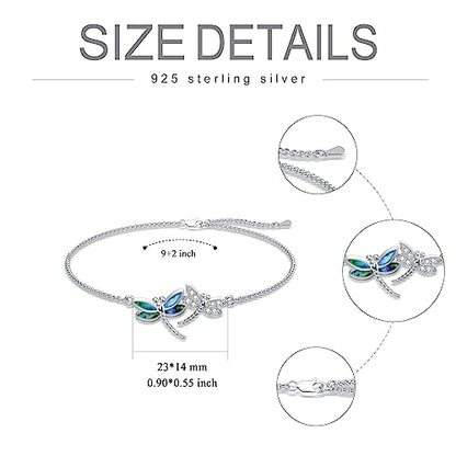 925 Sterling Silver Anklet Foot Bracelet with Crystal from Austria, Anklet Jewelry Gifts for Women 11 Inch Adjustable - style: D-Dragonfly