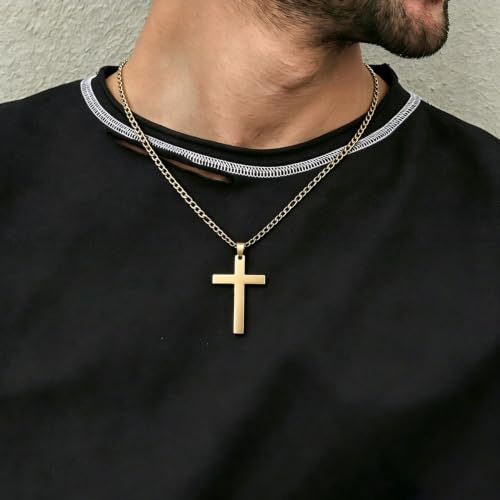 Stainless Steel No Tarnish Cross Pendant Charm Christian Jewelry for Women Men Jewelry Making Necklace Bracelet Silver - style: Big size:17mm*32mm-gold