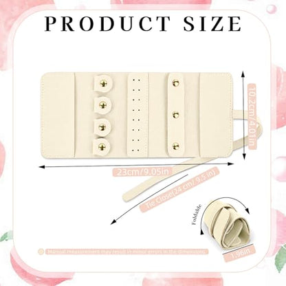Travel Jewellery Organizer, Foldable Roll-Up Jewelry Travel Pouch, Portable Small Jewelry Travel Case for Necklaces Rings Earrings (Beige) - color: Beige