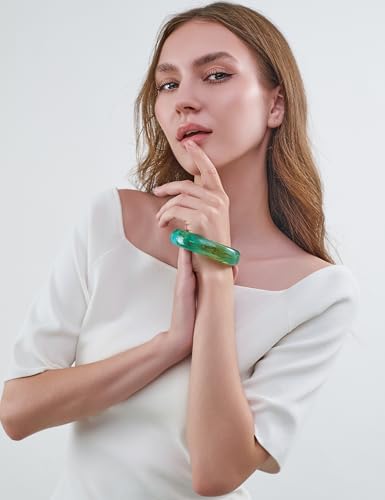 Chunky Acrylic Bangles Bracelets For Women Geometric Acrylic Resin Acetate Mottled Wide Bangle Bracelet Statement Colorful Bangles for Party - color: 03-blue bangle