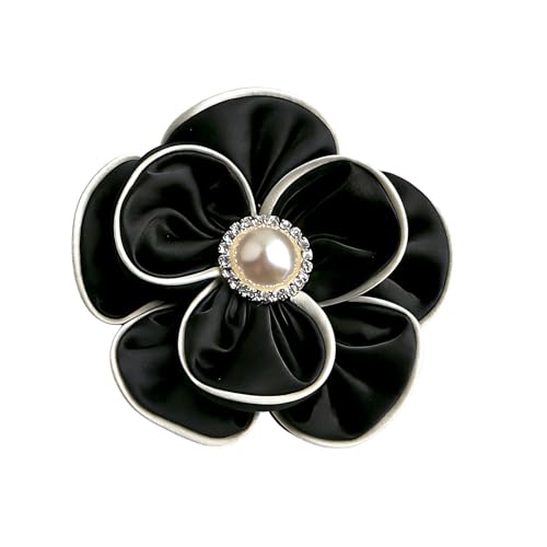 Camellia Flower Brooch Pin for Women Black Flower Brooches Large Fabric Flowers Brooch for Women Dress Accessorie - color: Black Pearl flower