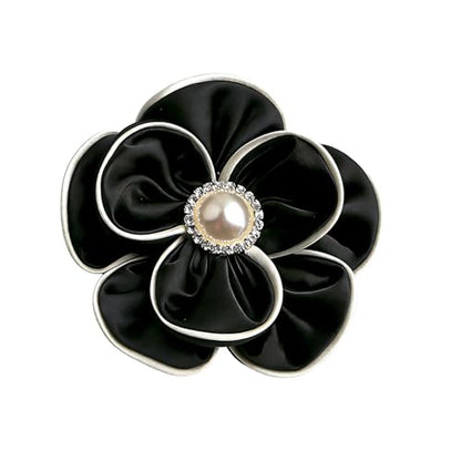 Camellia Flower Brooch Pin for Women Black Flower Brooches Large Fabric Flowers Brooch for Women Dress Accessorie - color: Black Pearl flower