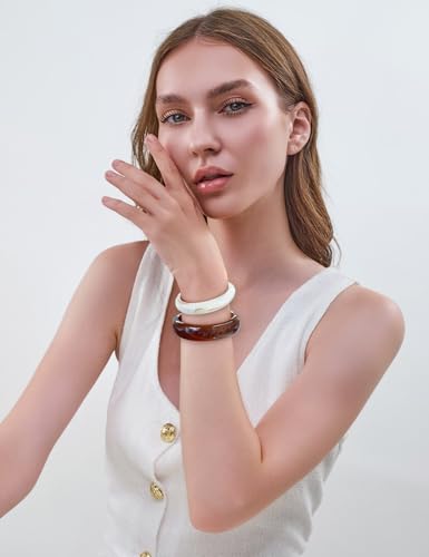 Chunky Acrylic Bangles Bracelets For Women Geometric Acrylic Resin Acetate Mottled Wide Bangle Bracelet Statement Colorful Bangles for Party - color: 2PCS Acrylic Resin Bracelet