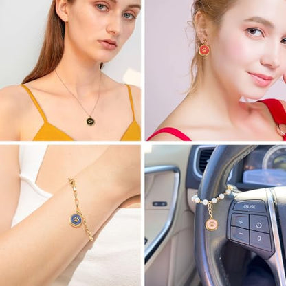 8Pcs Flat Round Dog Paw Print Enamel Charms Pendant, Cute Animal Footprint Golden Stainless Steel Dangle Charm with Jump Ring for DIY Necklace Earring Keychain Jewelry Making - color: Dog Paw Print